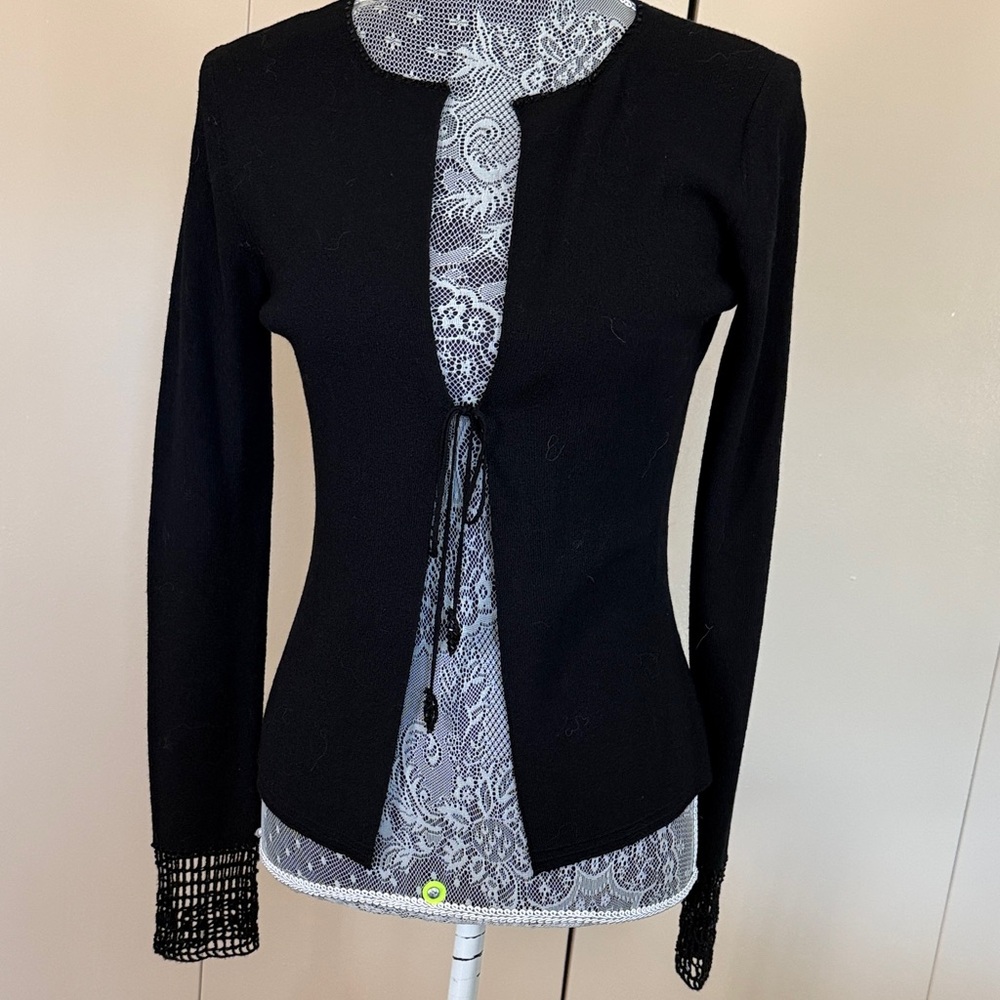 Max Studio Elegant Black Cardigan with Lace Details